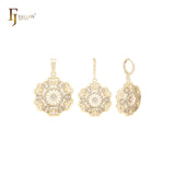 Hexagon white CZs snowfalke 14K Gold Jewelry Set with Pendant