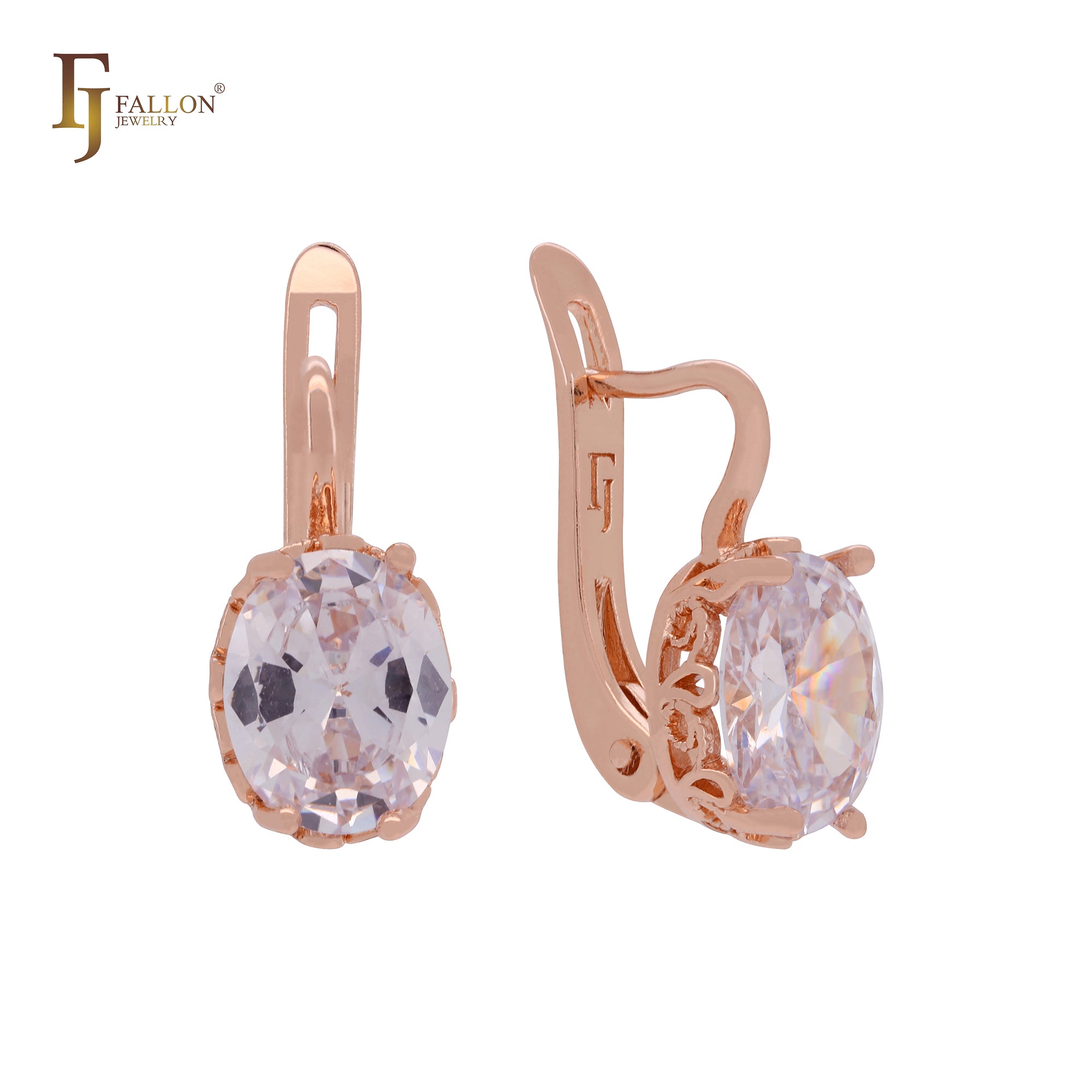 Giant oval big solitaire white CZ Rose Gold Clip-On Earrings