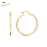 Compact rhombus textured minimalism elegant 14K Gold, Rose Gold Hoop Earrings