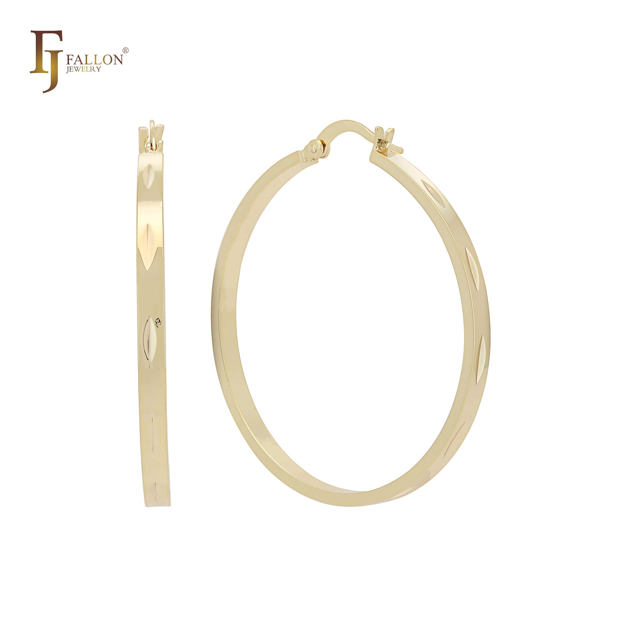 Glossy tube shaped wide 45mm 14K Gold Hoop Earrings