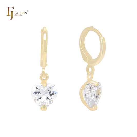 Solitaire hearty heart white CZ 14K Gold Huggies Earrings