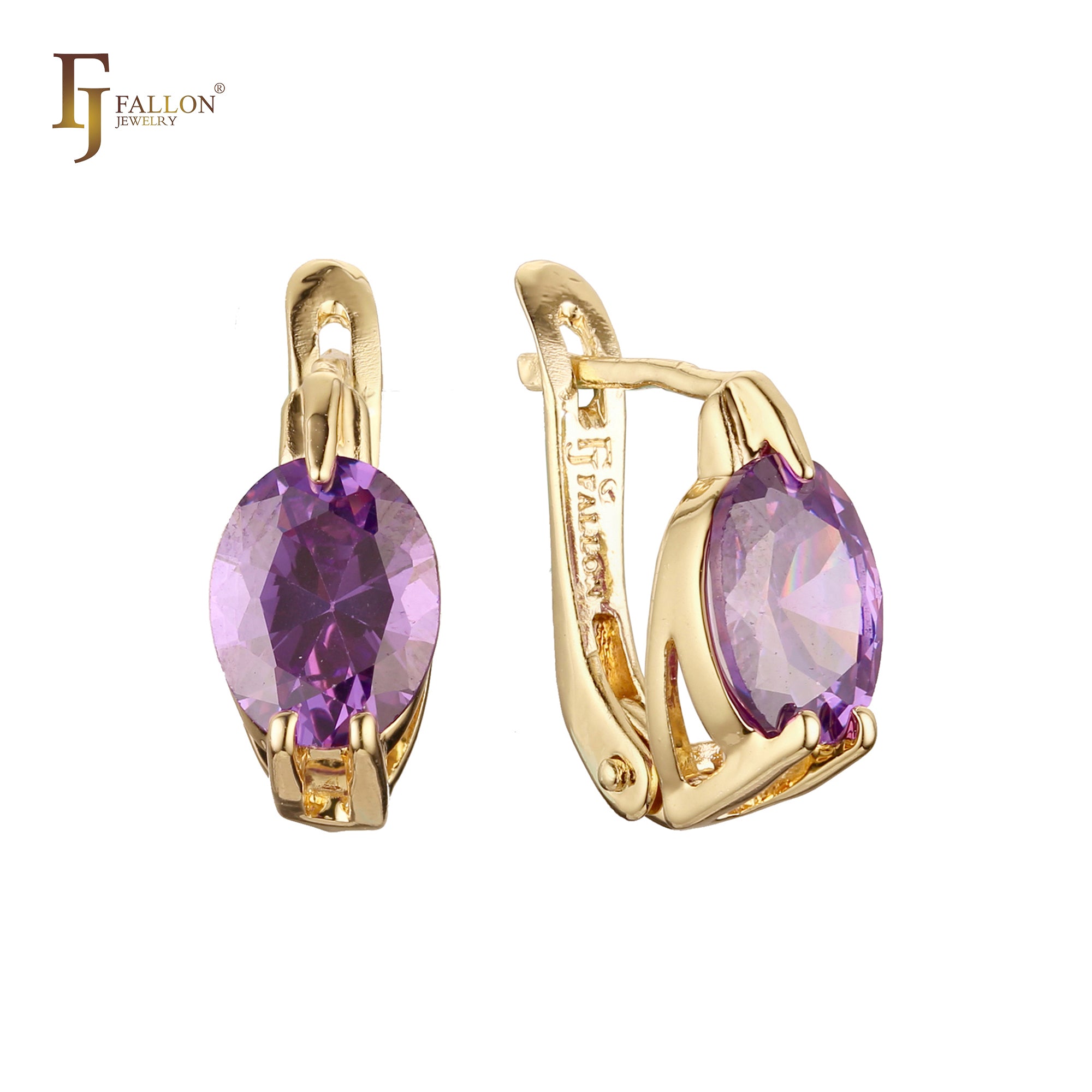 Solitaire Oval Purple CZ Rose Gold earrings