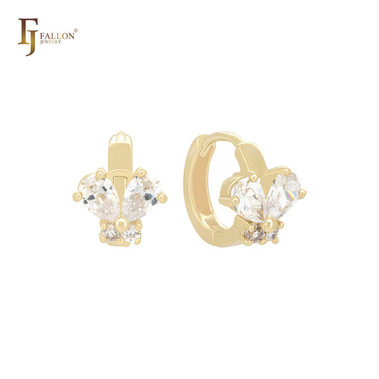 Cluster white CZs of butterfly 14K Gold Huggie Earrings