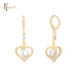 Solitaire clawed diamond shaped white CZ 14K Gold Huggie Earrings