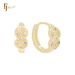 Twisted eight infinity shape of beads and white CZs 14K Gold Huggie Earrings