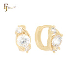 Rounded white CZs 14K Gold Huggie Earrings