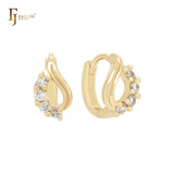 Teardrop cluster white CZs 14K Gold Huggie Earrings