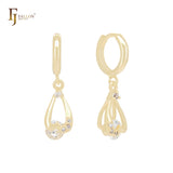 Solitaire diamond shaped white CZ drop 14K Gold Huggie Earrings