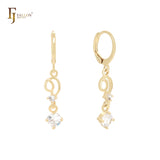 Solitaire rounded  white CZ drop 14K Gold Lever-Jack Huggie Earrings