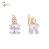 Solitaire and sided white CZs 14K Gold Earrings