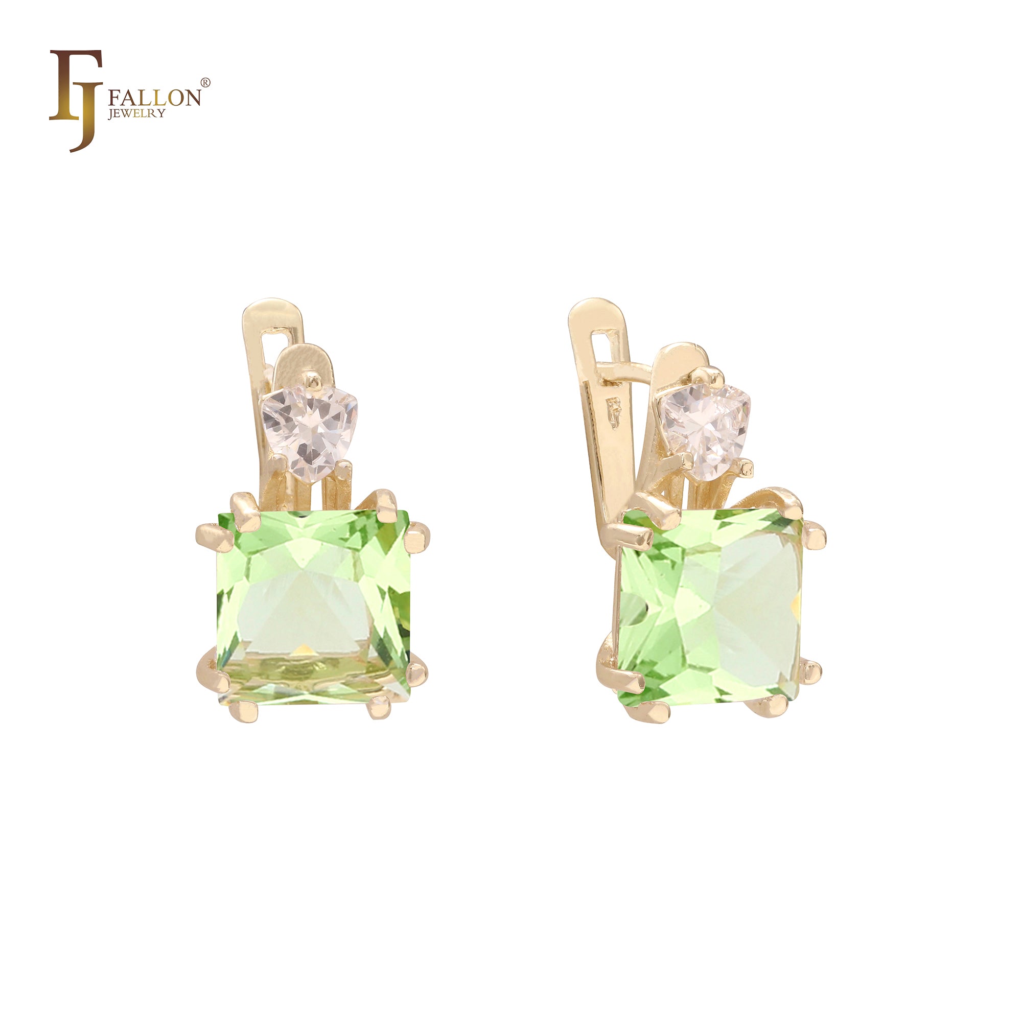 Solitaire and sided white CZs 14K Gold Earrings