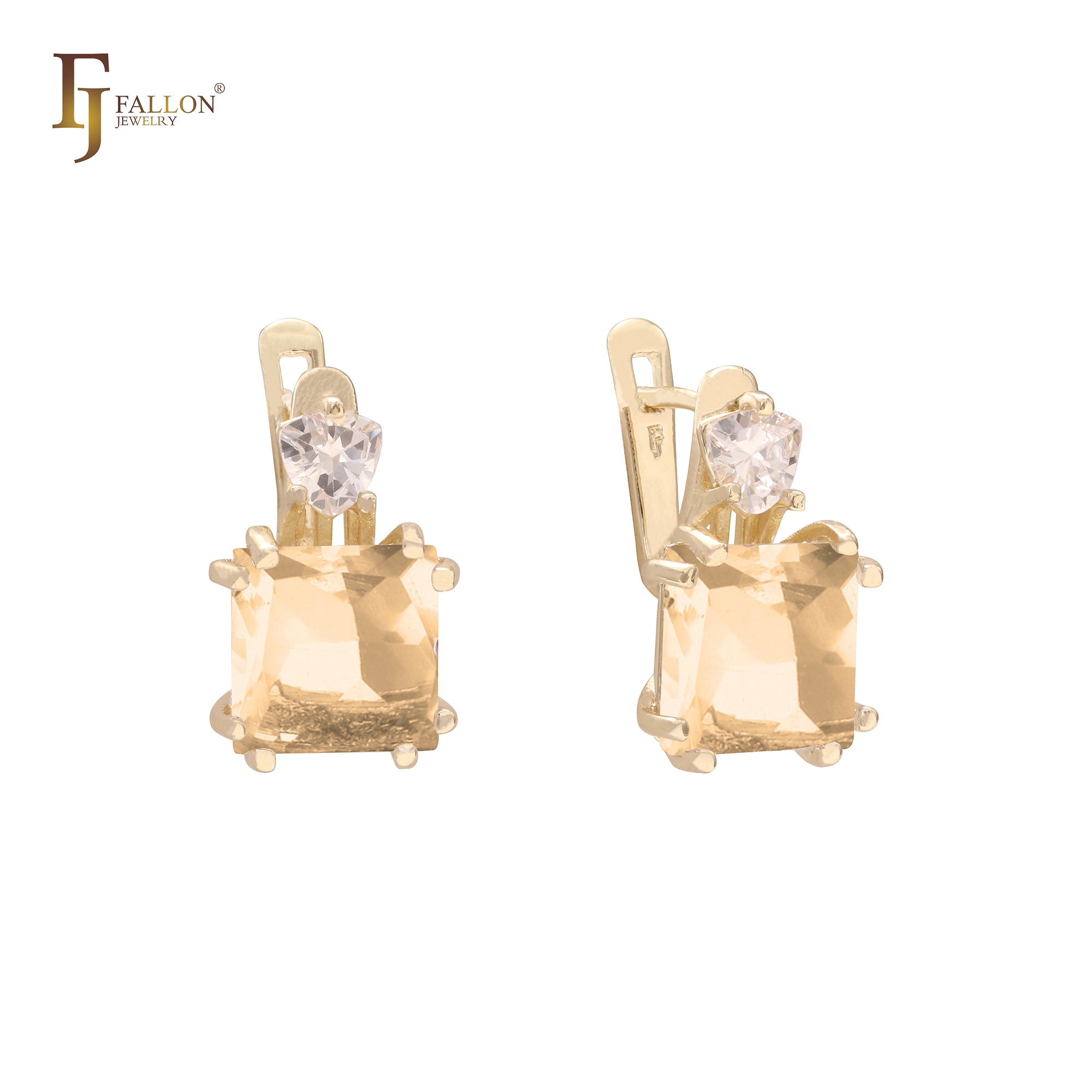 Pendientes Solitario y CZs blancas laterales Oro 14K