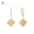 Cluster white Czs flower of whiteCZ 14K Gold Clip-On Earrings