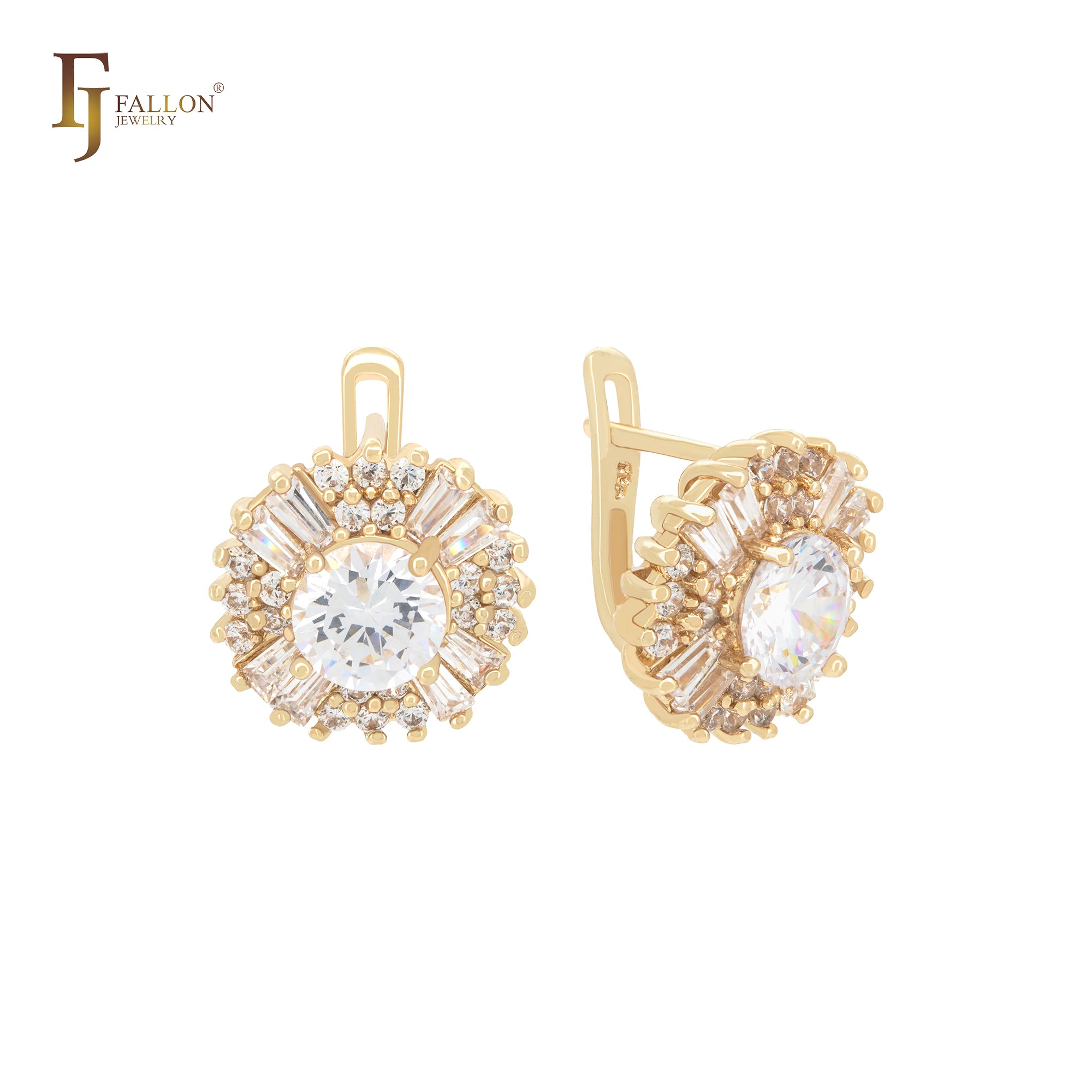 Cluster white CZs multi shape 14K Gold Clip-On Earrings