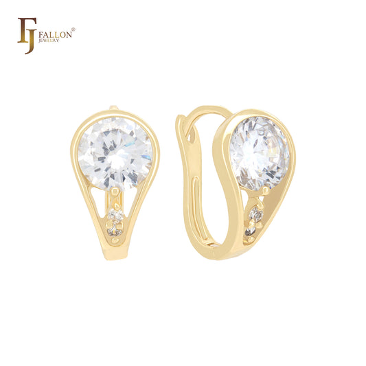 Grand curved rounded white CZ 14K Gold Clip-On Earrings