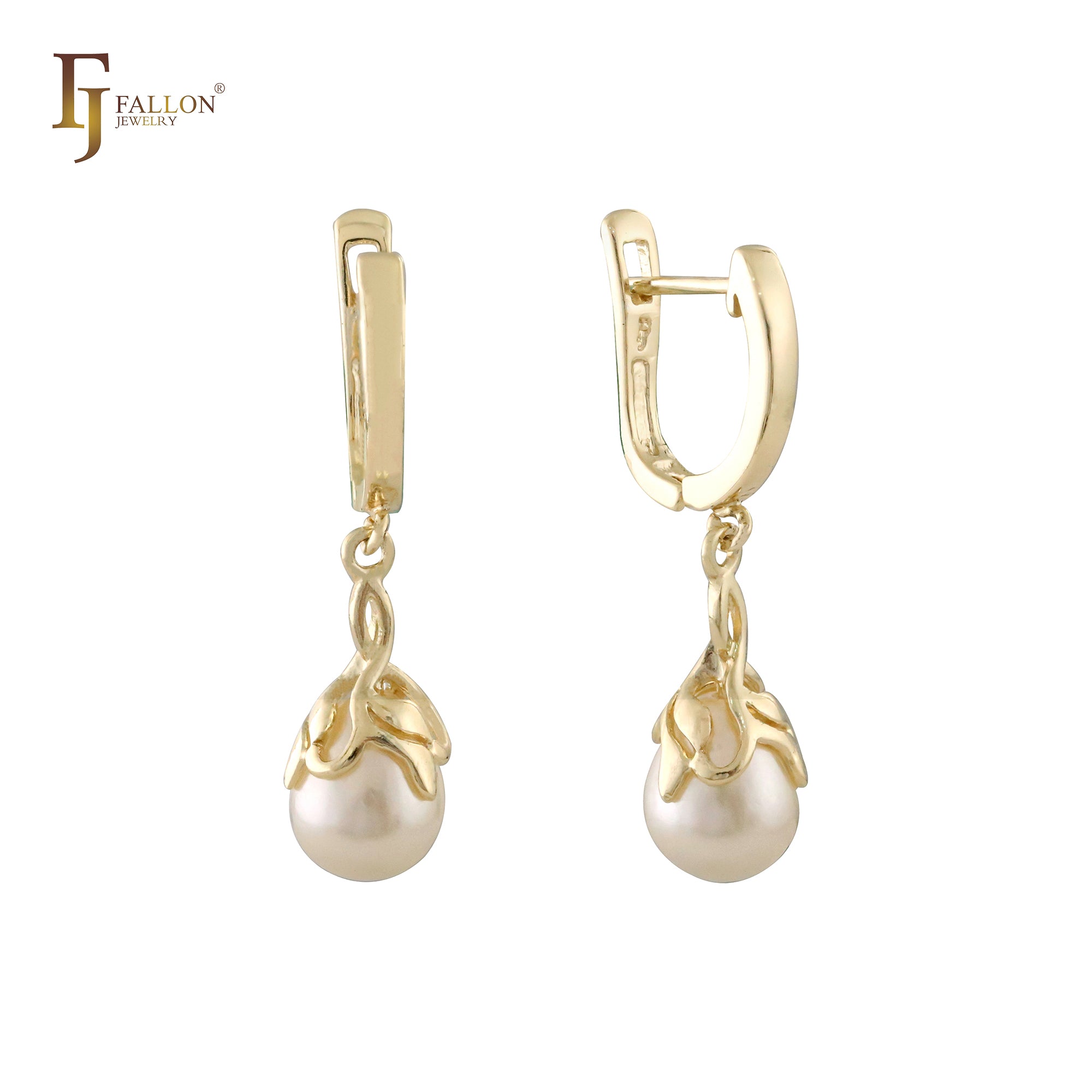 Pearl under leaves drop Rose Gold, 14K Gold Earrings