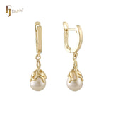 Pearl under leaves drop Rose Gold, 14K Gold Earrings