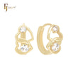 Double Crossing hearts of white CZs 14K Gold Huggie Earrings