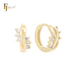 Flower of infinity sign white CZs 14K Gold Huggie Earrings