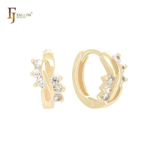 Flower of infinity sign white CZs 14K Gold Huggie Earrings