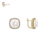 Halo Solitaire big stone earrings in 14K Gold, 18K Gold, Rose Gold plating colors