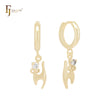 Tiny cat of white CZ 14K Gold Huggie Earrings