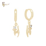 Tiny cat of white CZ 14K Gold Huggie Earrings