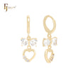 Love knot of white CZs drop heart 14K Gold Huggie Earrings