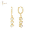 Triple white Czs drop 14K Gold Huggie Earrings