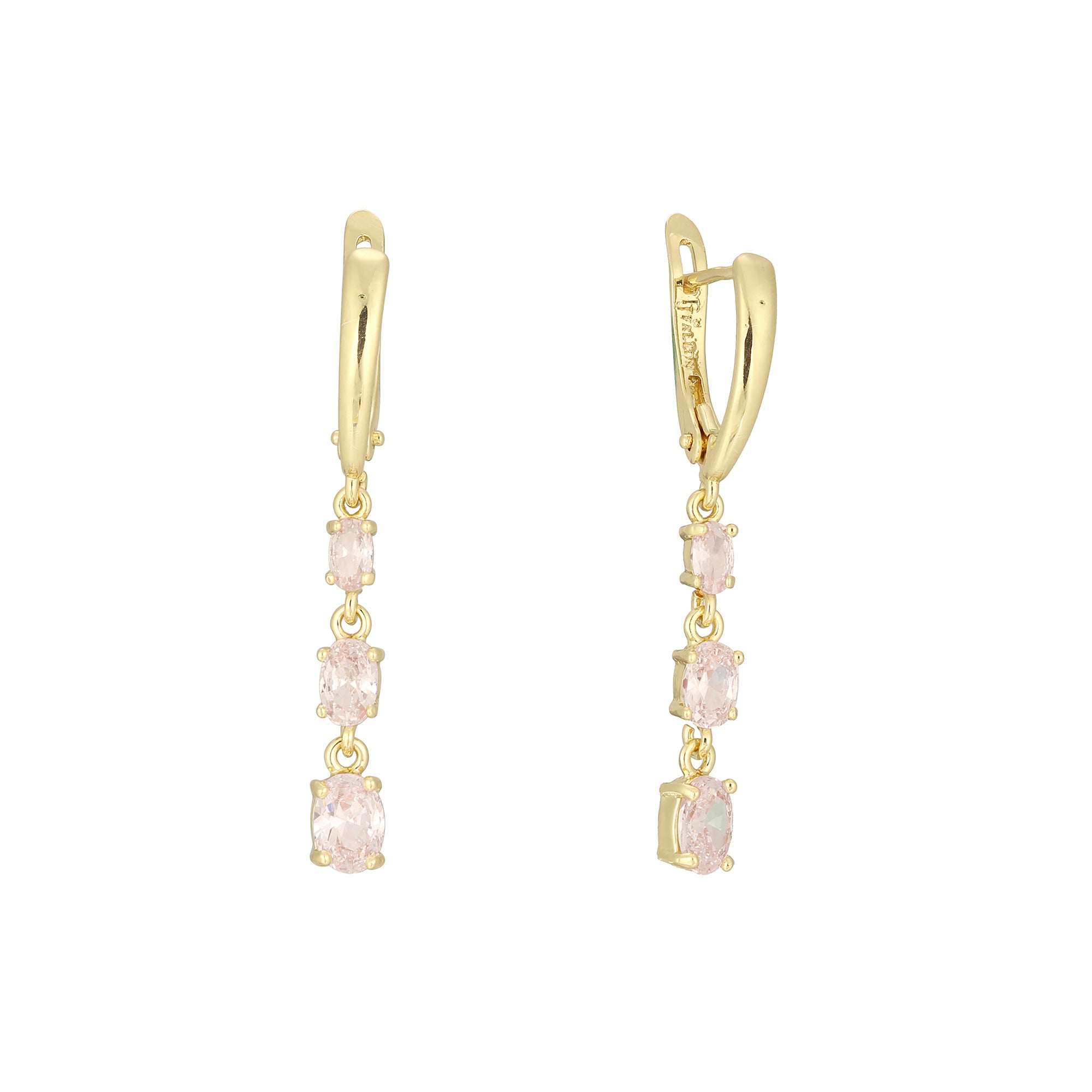 Triple white cz drop Rose Gold, 14K Gold earrings