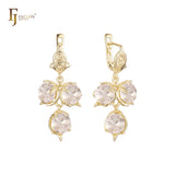 Luxurious Cluster rounded CZs or pearls Rose Gold, 14K Gold earrings