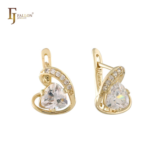 Surrounded solitaire triangular CZ Rose Gold, 14K Gold earrings