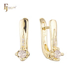 Cluster CZ and solitaire 14K Gold, Rose Gold, two tone earrings