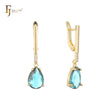 Solitaire teardrop stone earrings in 14K Gold, Rose Gold, two tone plating colors