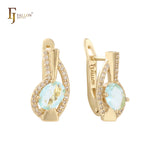 Oval big CZs paved white CZs 14K Gold, White Gold, Rose Gold earrings