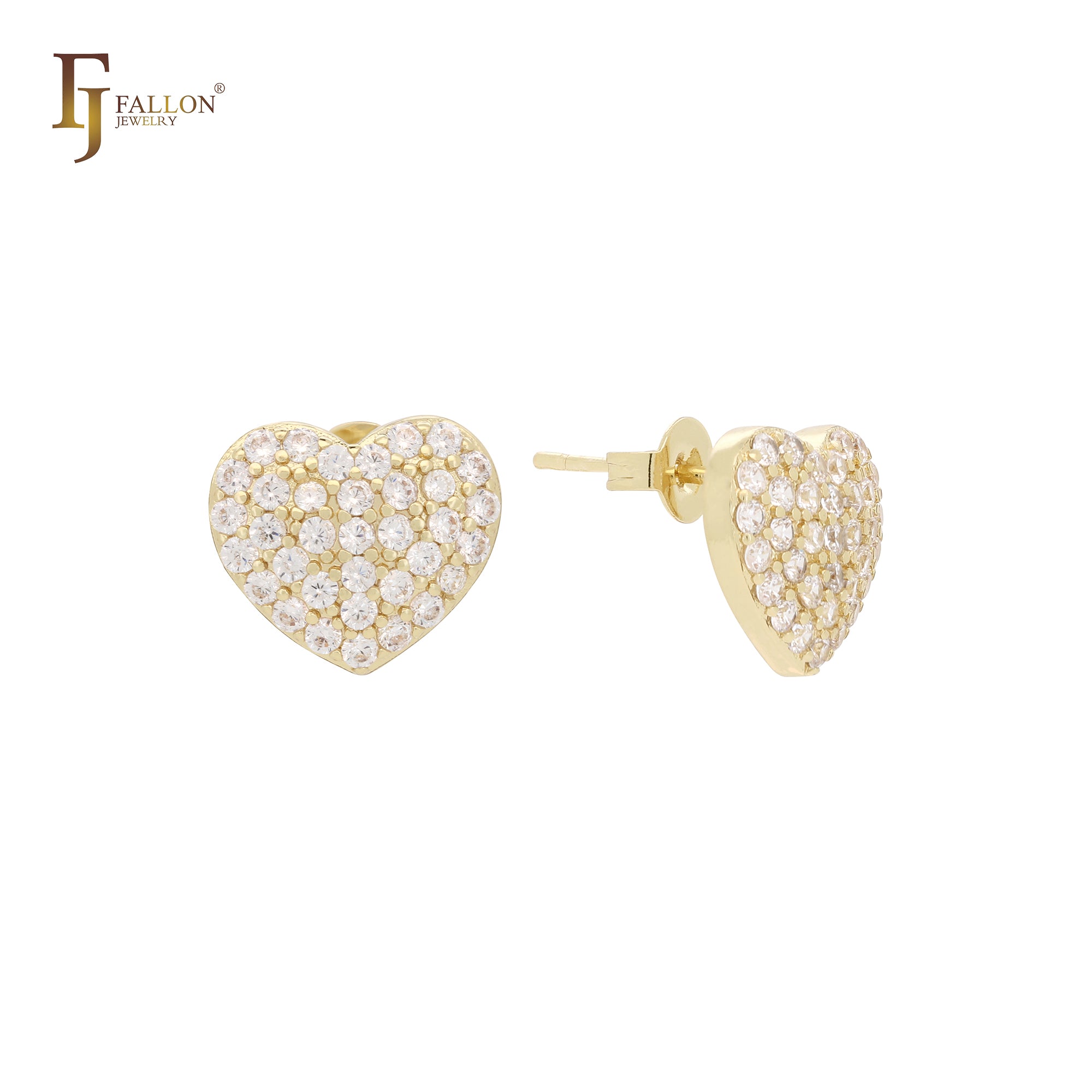 Cluster White CZs 14K Gold heart shape stud earrings