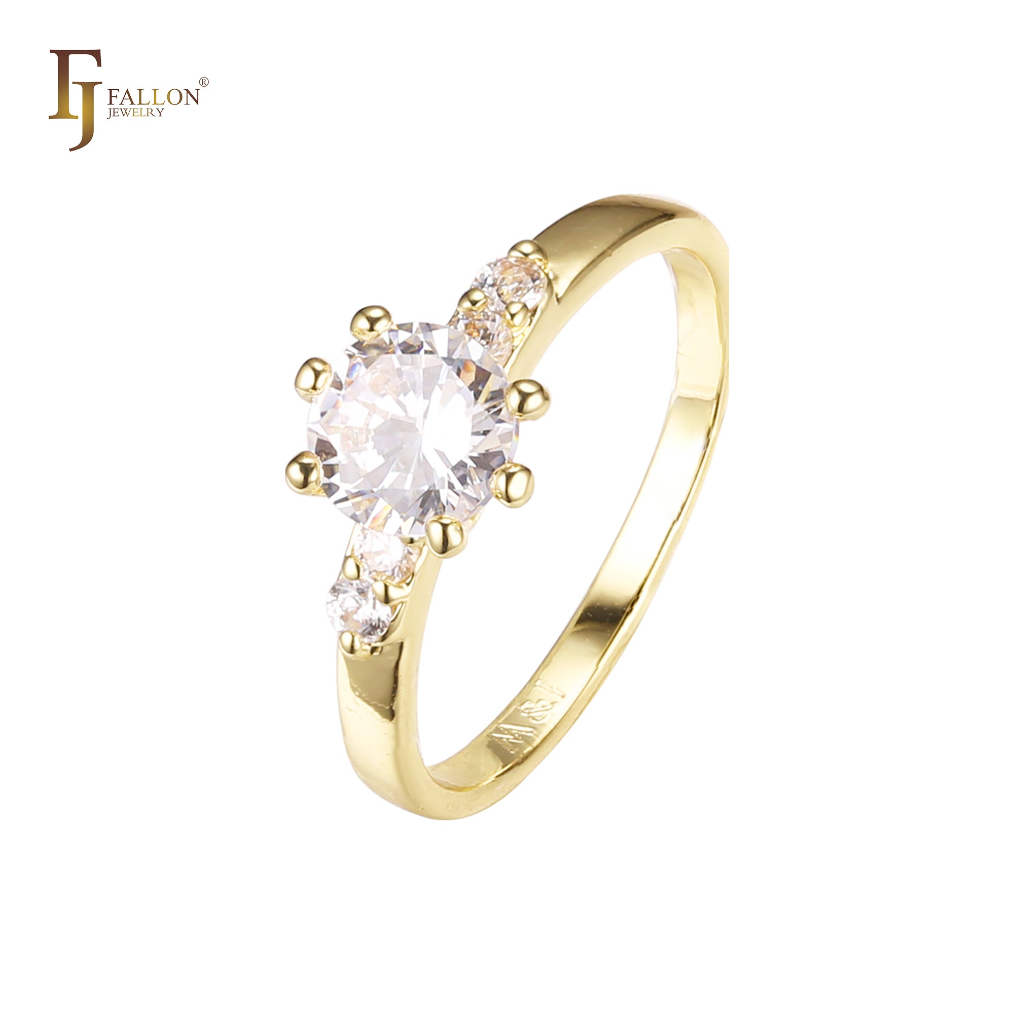 Solitaire sided two white cz 14K Gold rings