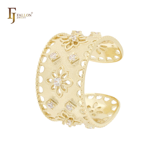 Filigree flower cluster open resizable 14K Gold rings