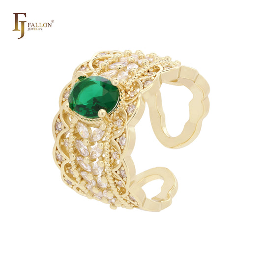 Solitaire cluster white CZs Emerald 14K Gold open Rings