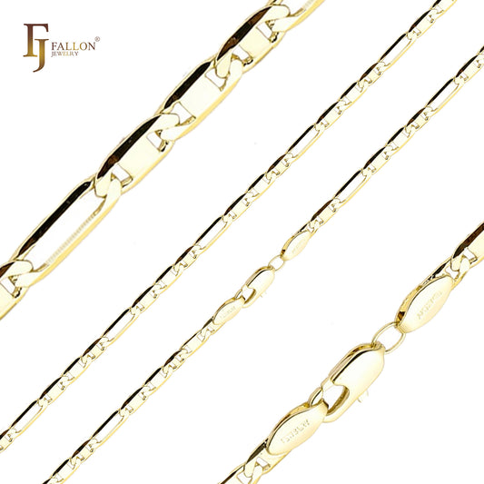 Figaro style mixed Mariner Figarucci link Chains plated in 14K Gold