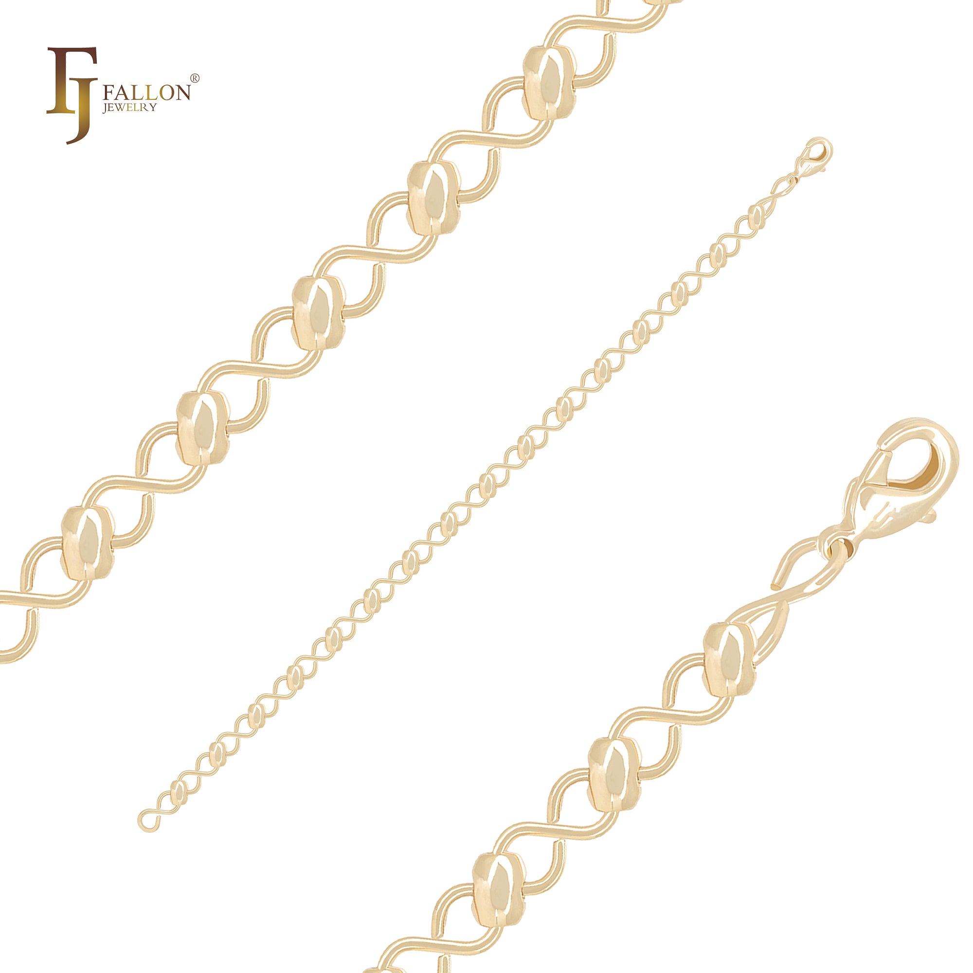 Infinity wire buckle beads link 14K Gold Bracelets Chains