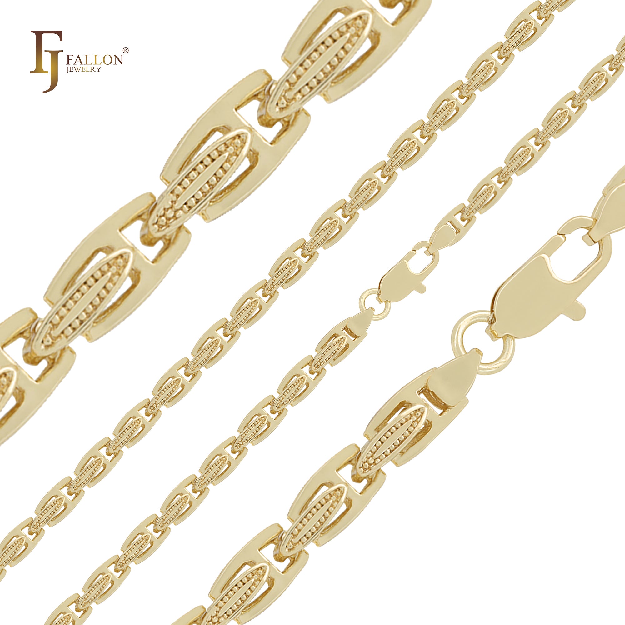 Oval H shape of filigree 14K Gold fancy link Chains