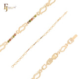 Oval leaves of mixed colorful czs 14K Gold Bracelets