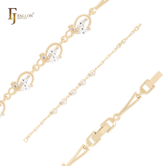 Double Marquise white CZs triangular link 14K Gold Bracelets