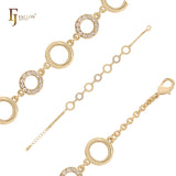 Paved white CZ 14K Gold circle fancy link bracelets