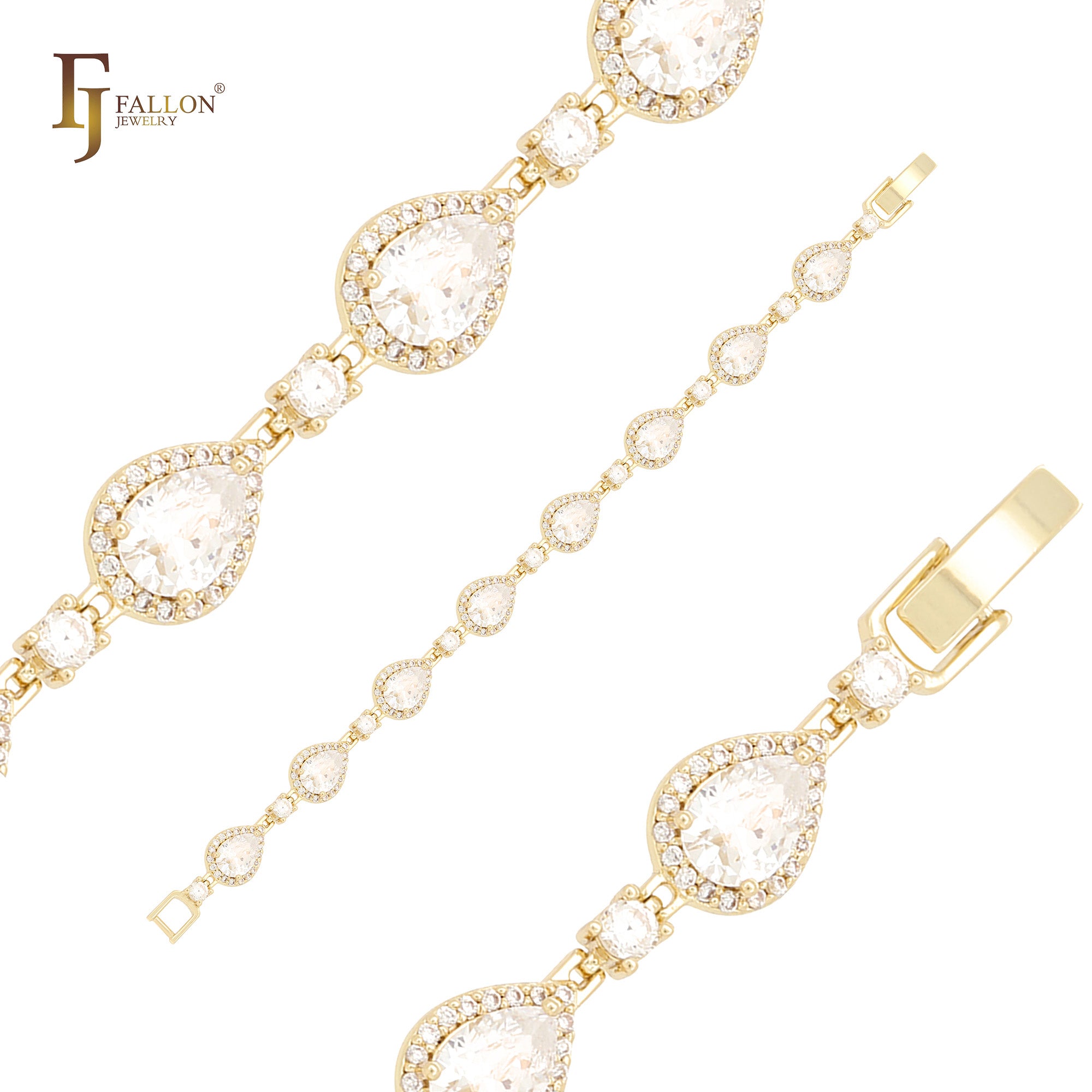 Paciotti's Tears 14K Gold Cluster white CZs Halo Bracelets