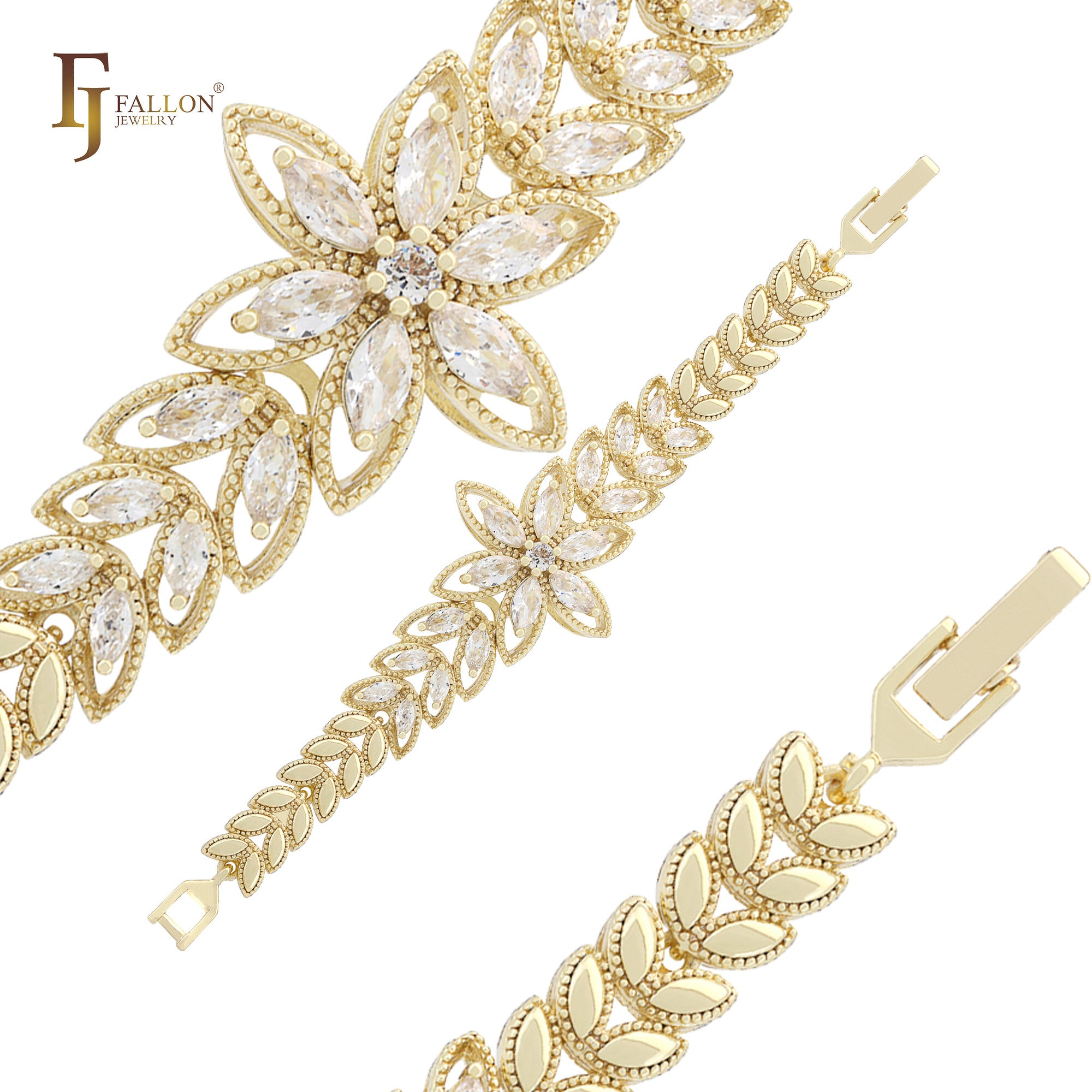 Great flower sunflower luxurious white CZs 14K Gold Bracelets