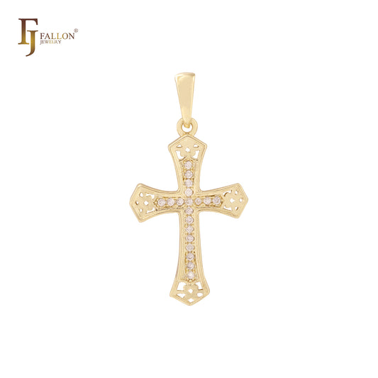 Colgante Cruz de Malta Latina con capullo en Oro Rosa, baño de Oro 14K colores