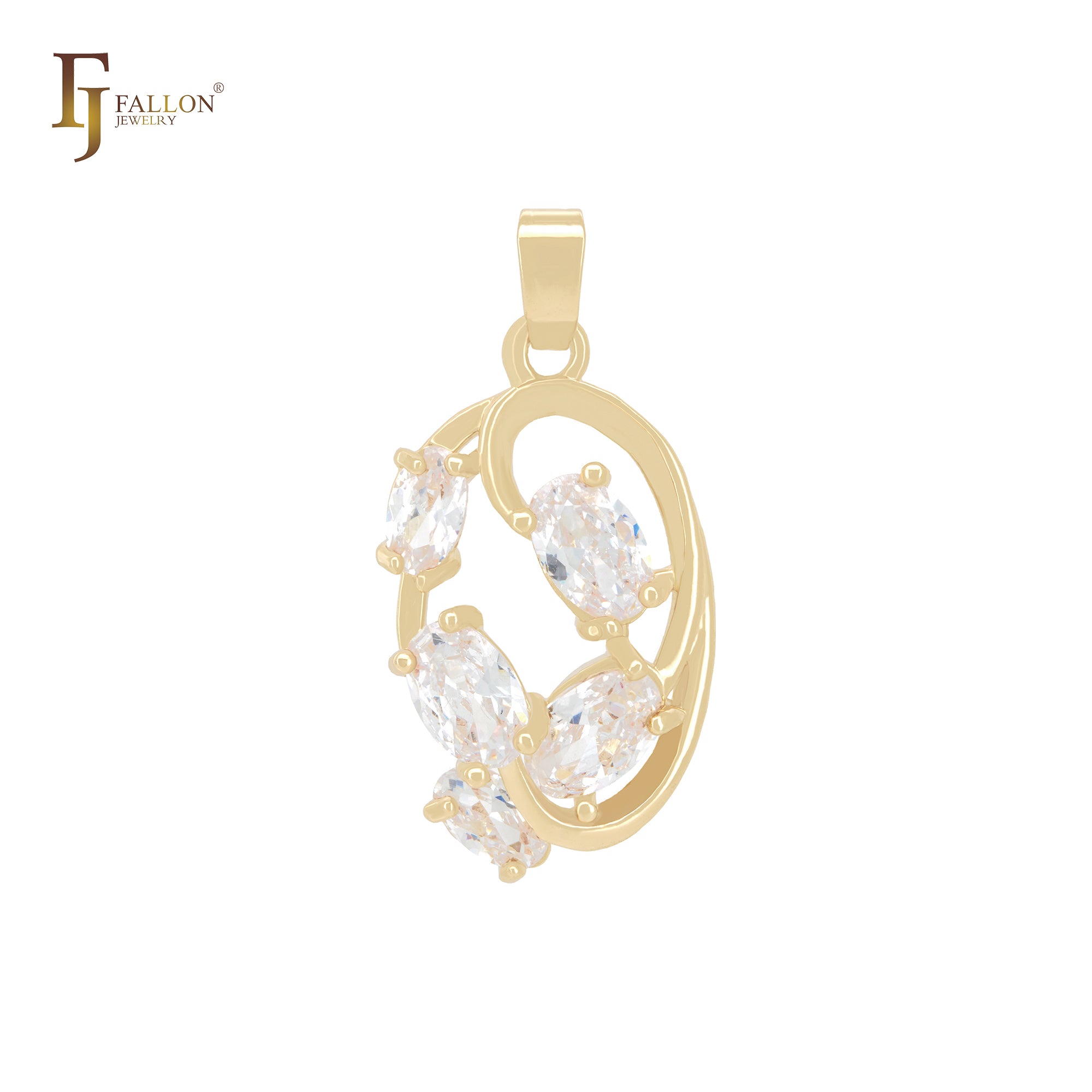 Fancy cluster white CZs embraced 14K Gold Pendant