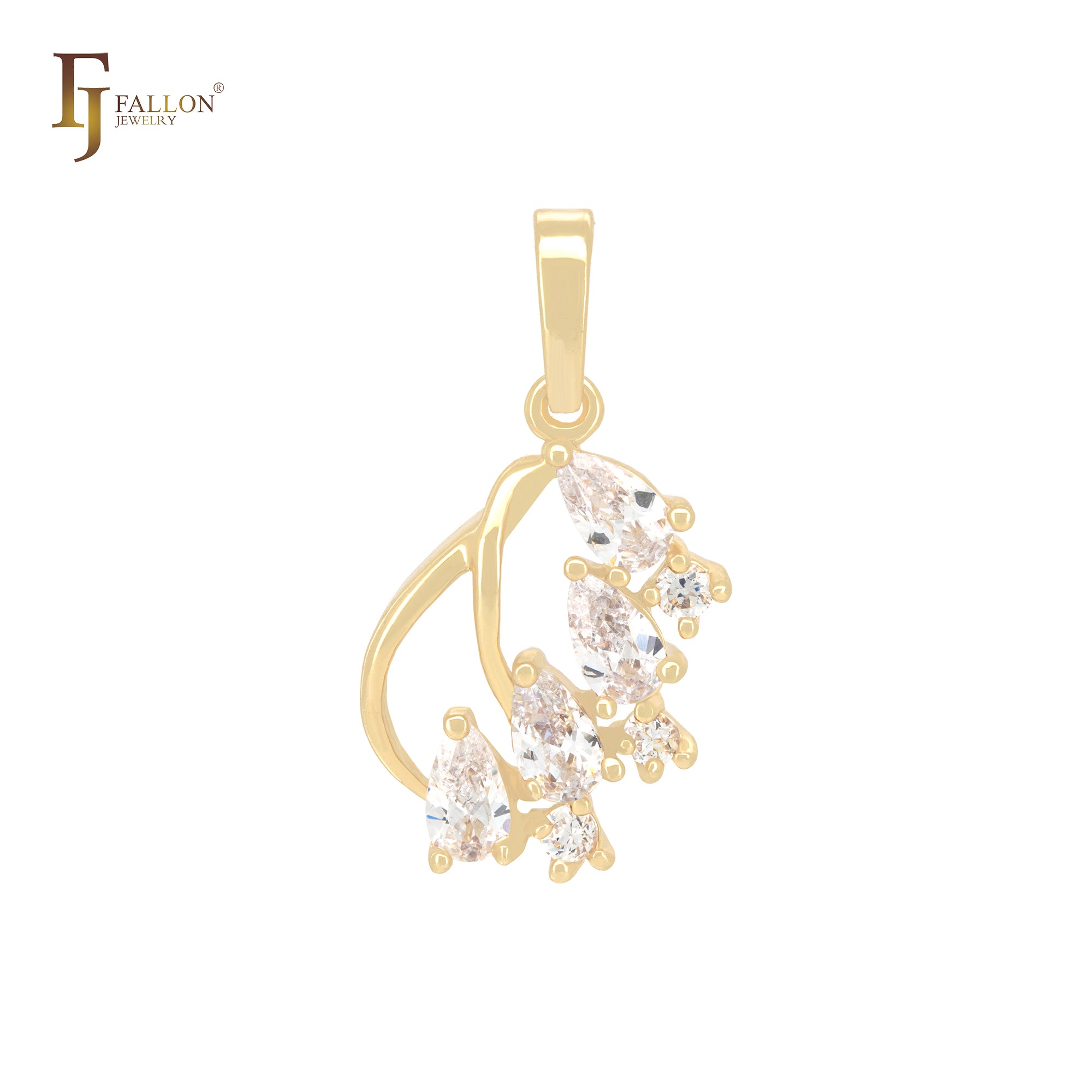 Fancy cluster Marquise white CZs embraced 14K Gold Pendant